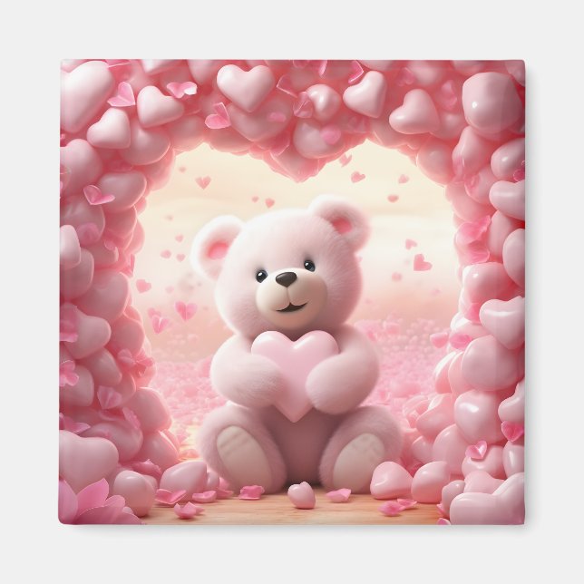 Joli Magnet Ours en Peluche pour la Saint-Valentin (Devant)