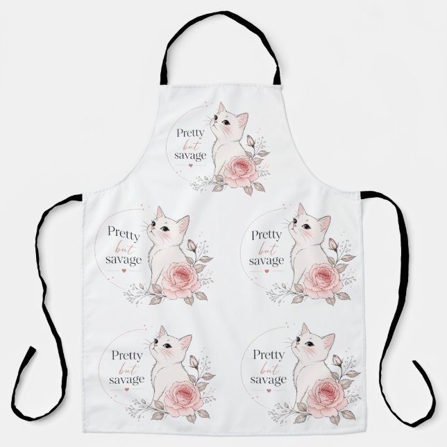 Joli mais sauvage tablier chat kawaii Rose (Recto)