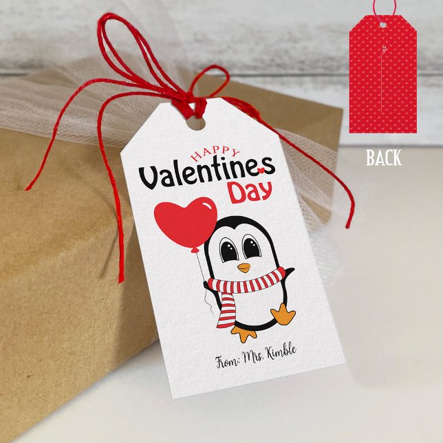 Joli manchot avec ballon étiquette Saint-Valentin  (Créateur téléchargé)
