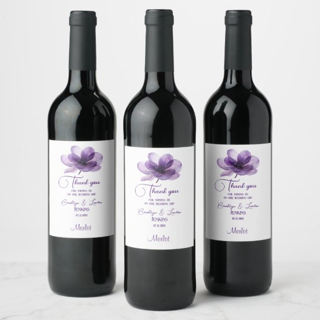 Joli Mariage à fleurs violettes Étiquettes de vin (Bouteilles)