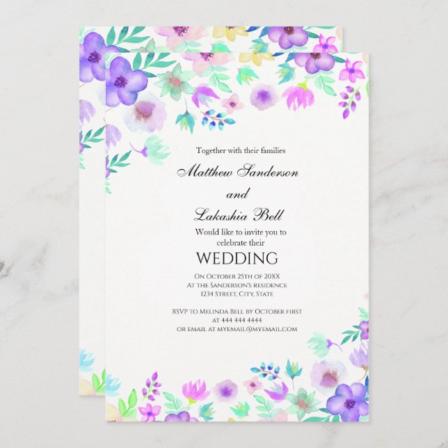 Joli Mariage avec fleurs Invitation (Devant / Derrière)