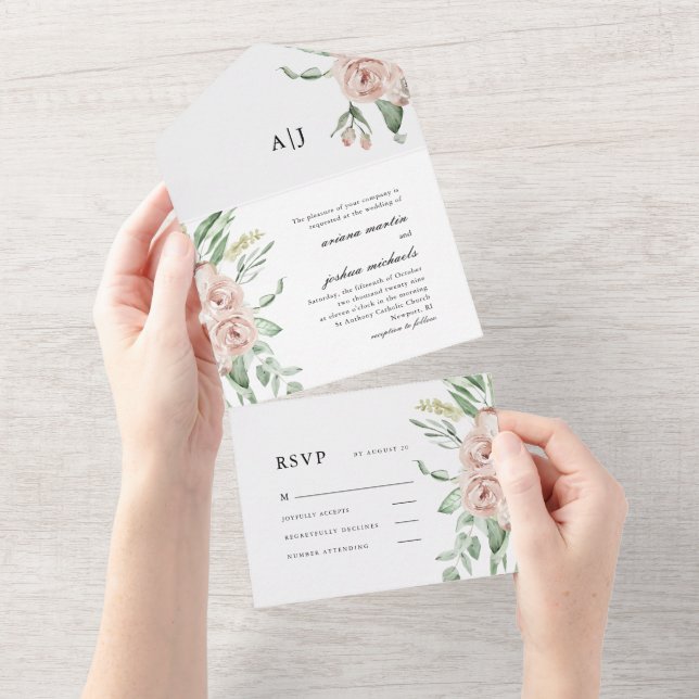 Joli Mariage Floral Blush tout en une invitation (Déchirure)