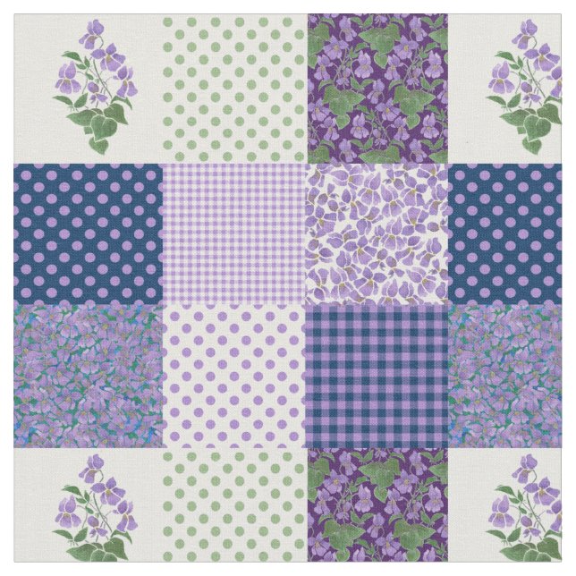 Joli Mauve Faux Patchwork Sweet Violets Tissu (Fermer)