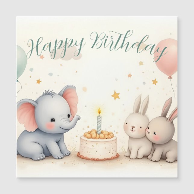 Joli message d'anniversaire avec des amis animaux (Devant)