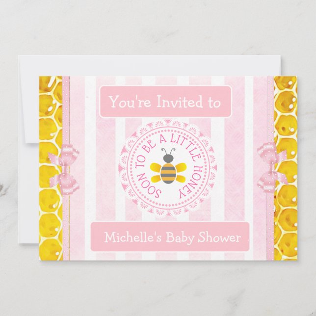 Joli Miel Abeille rose Invitations Baby showers de (Devant)