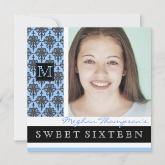 Joli monogramme Damas Sweet 16 Invitation à la fêt