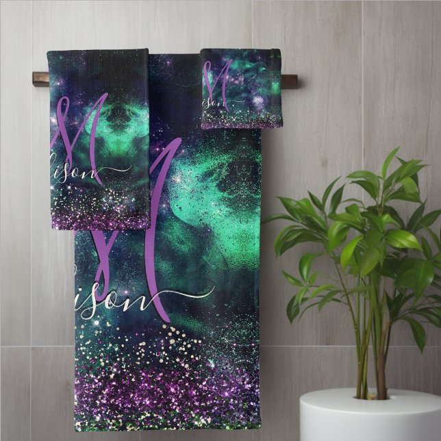 Joli monogramme de fausse brillance vert violet fo (Créateur téléchargé)