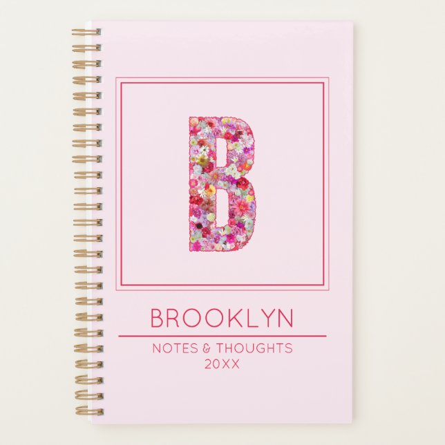 Joli monogramme floral rose lettre B pour fille (Devant)