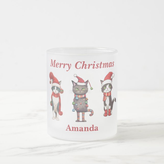 Joli monogramme Joyeux chat de Noël Mug (Centre)
