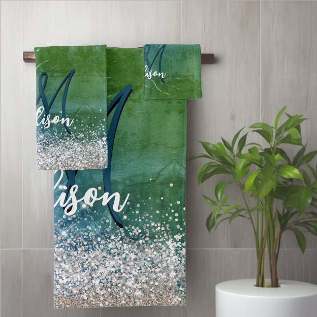 Joli monogramme pailleté or faux bleu vert (Créateur téléchargé)