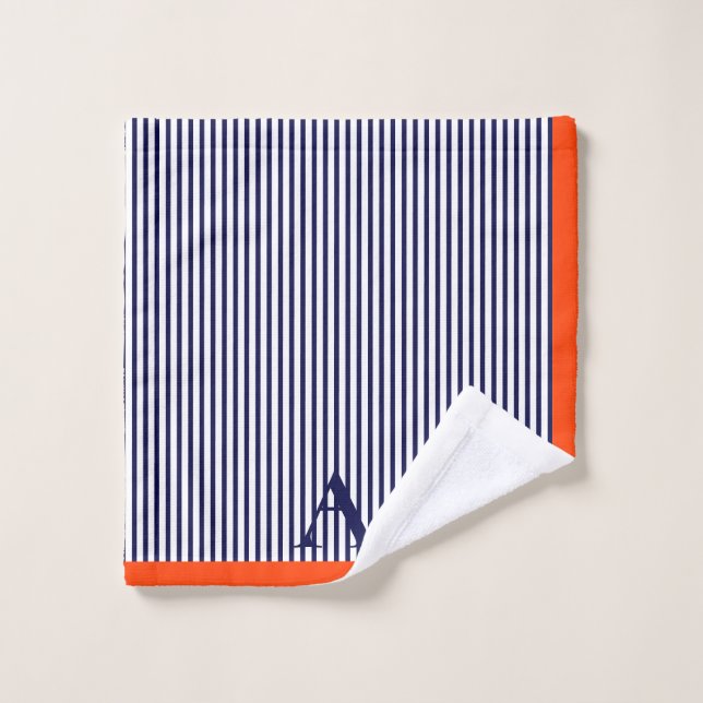 Joli Monogramme Rayé Bleu Et Orange De Style  (Gant de toilette)