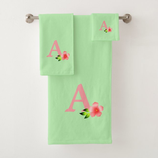 Joli monogramme rose avec fleur sur vert citron (En situation)