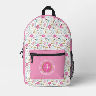 Joli Monogramme Rose Floral Girls sac à dos
