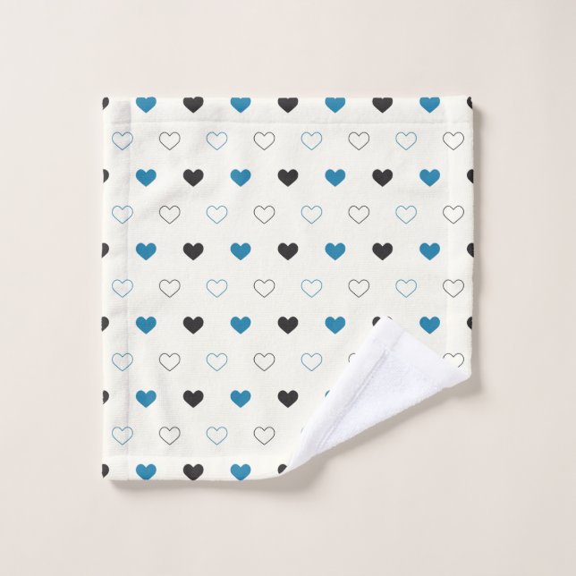 Joli motif de coeur simple bleu noir crème (Gant de toilette)