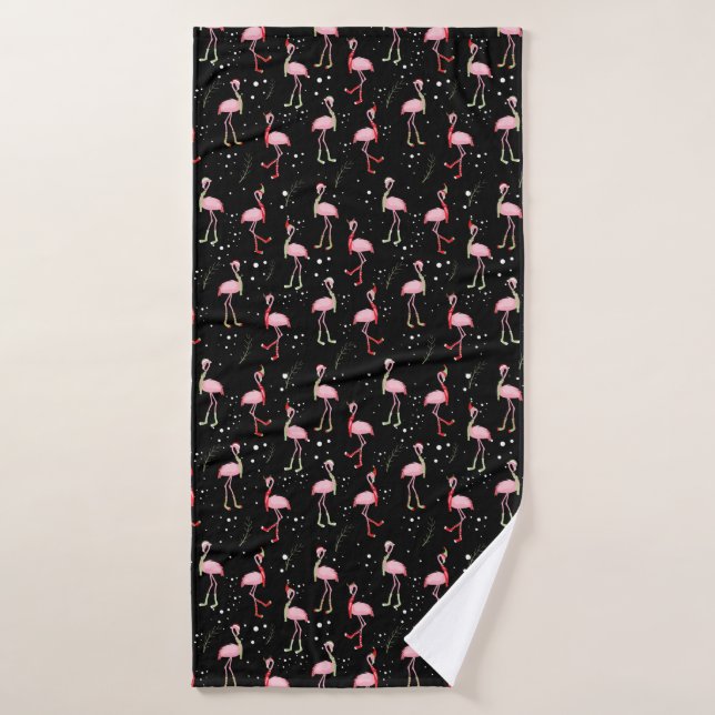Joli motif flamant rose Noël (Serviette de bain)