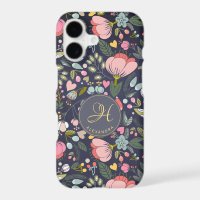 Joli motif floral rose et gris avec monogramme per