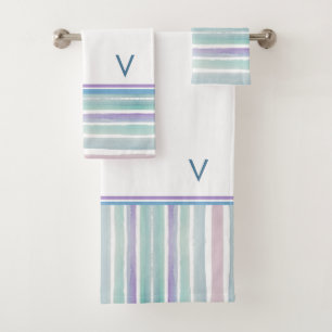 Joli Motif rayures colorées rose bleu Monogramme