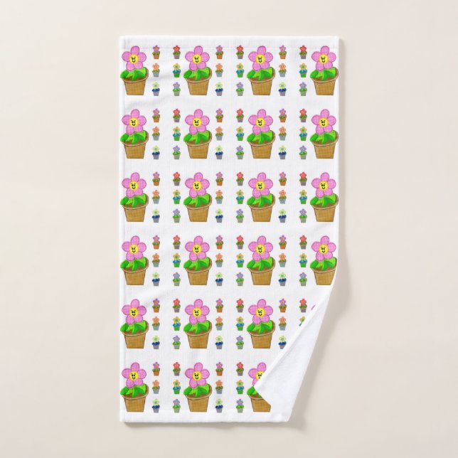 Joli motif répétitif de fleurs en pot Rosy Posy (Serviette à main)
