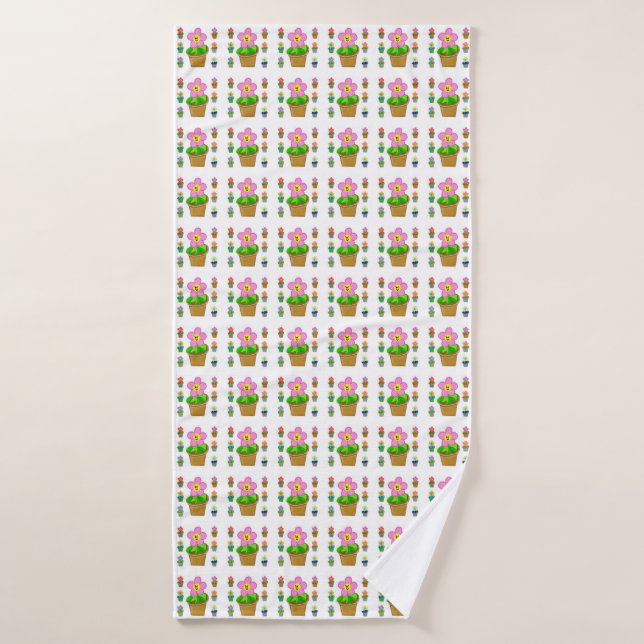 Joli motif répétitif de fleurs en pot Rosy Posy (Serviette de bain)