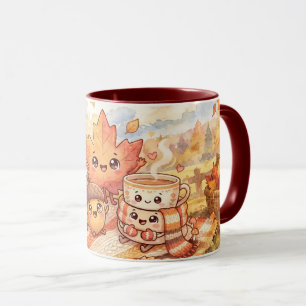 Joli mug automnal et tasse à café avec feuille d'é