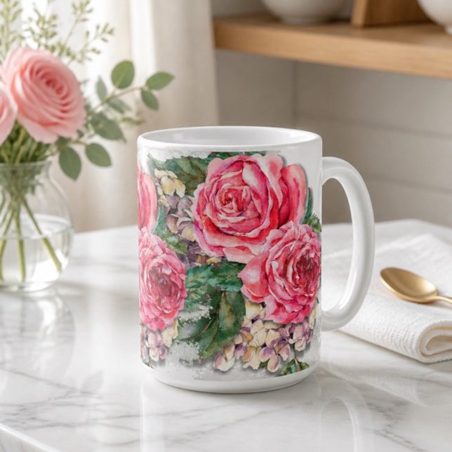 Joli Mug Classique 15oz aux Roses Rouges (Créateur téléchargé)