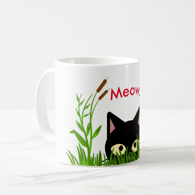 Joli mug de jardin papillon avec chat noir (Devant gauche)