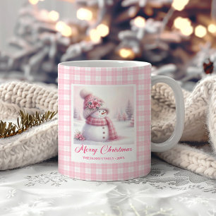 Joli Mug de Noël Bonhomme de Neige Rose Hiver Cade