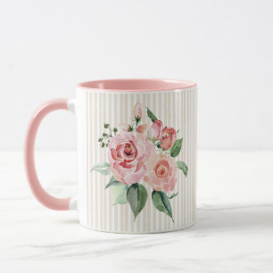 Joli Mug floral à rayures roses