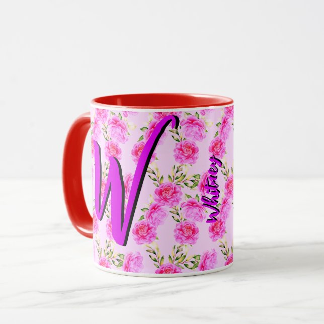 Joli mug floral avec de belles fleurs roses (Devant gauche)