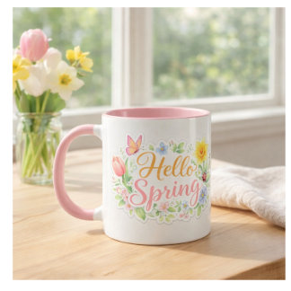 Joli mug floral "Bonjour Printemps" | Personnalisa