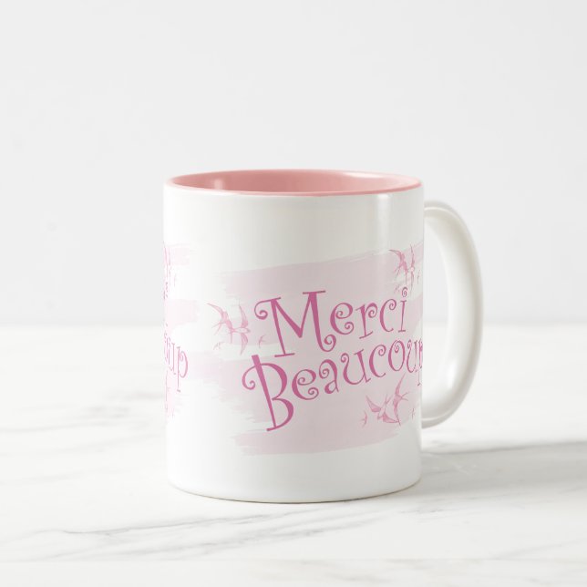 Joli mug rose "Merci Beaucoup" cadeau de remerciem (Devant droit)