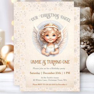 Joli Noël Angel 1er anniversaire Invitation