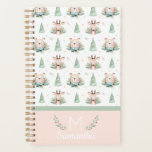 Joli Noël Arbres de Noël Ours & Cerfs Monogramme<br><div class="desc">Joli Noël Arbres de Noël Ours & Cerfs Monogramme Design. Avec d'adorables illustrations d'aquarelle des animaux des bois, des pins et des saints sprigs, En vert, rouge et Pêche. Joli et élégant pour les fêtes, Noël et hiver! Avec le prénom et le nom Monogrammé Lettre initiale. Fait un grand cadeau...</div>