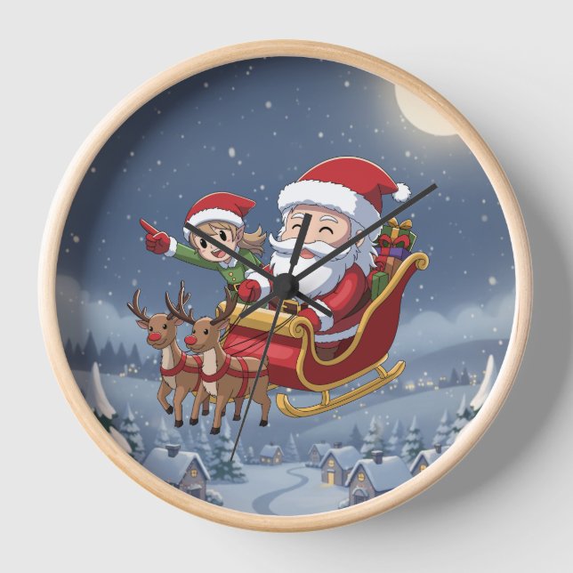 Joli Noël Chibi Père Noël et Horloge Elfe (Recto)