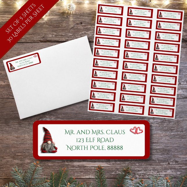 Joli Noël Gnome et Étiquettes de adresse Sucres de (Cute Christmas Gnome and Candy Cane Address Labels)
