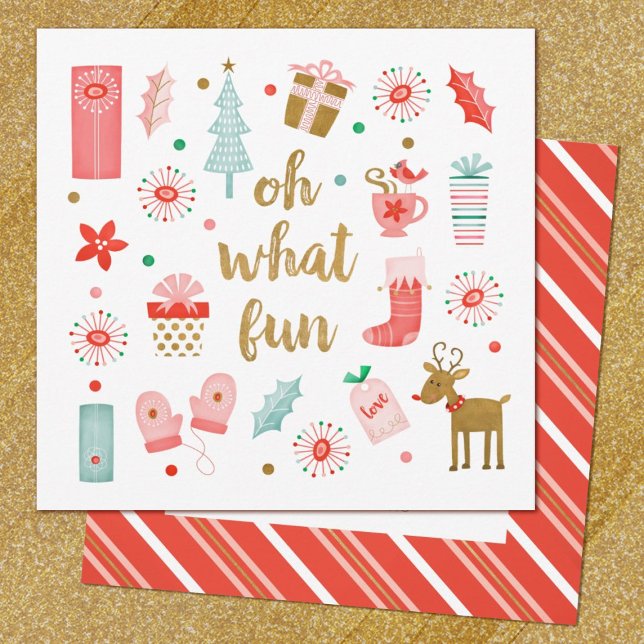 Joli Noël Oh Quel Amusant Photo Flat Card (A cute Christmas photo holiday card with the saying, Oh What fun, Photo & greeting on the back)