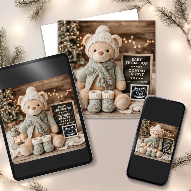 Joli Noël Ours Faire-part numérique Grossesse (Cute Christmas Bear Digital Pregnancy Announcement for Social Media)