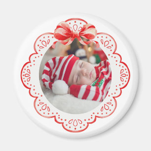 Joli noeud de Noël Magnet Photo de bébé nouveau-né