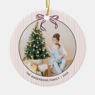 Joli Nœud Rose Coquette Photo Noël Ornement en Cér