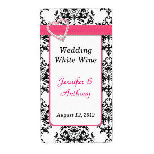 Joli noir & blanc Mariage damassé Étiquettes de vi