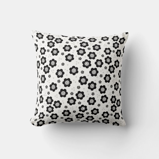 Joli noir fleurs blanches Coussin (Recto)