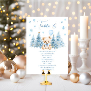 Joli numéro de table Ourson d'hiver bleu pour bébé
