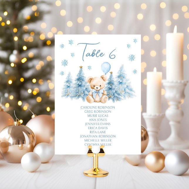 Joli numéro de table Ourson d'hiver bleu pour bébé (Créateur téléchargé)