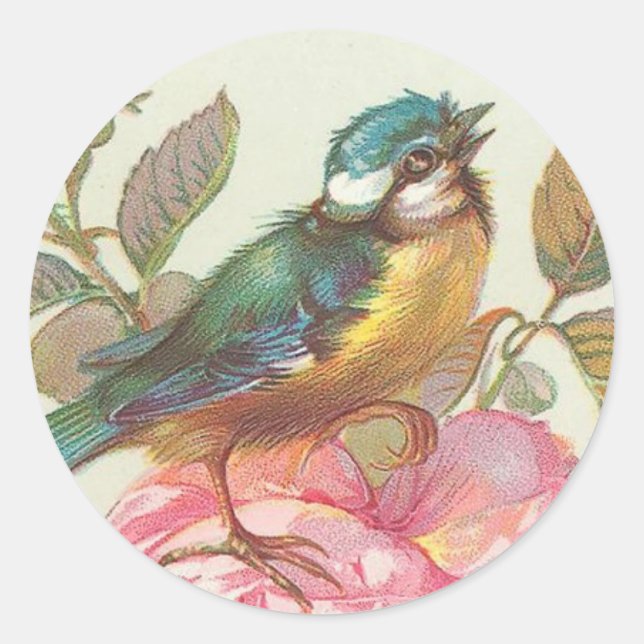 Joli oiseau vintage sur stickers de fleurs (Devant)
