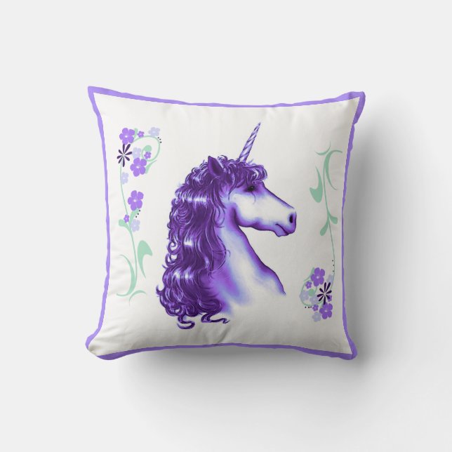 Joli Oreiller à lancer de licorne violette (Recto)