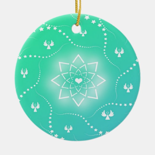 Joli ornement de Noël vert avec de petits anges (Devant)