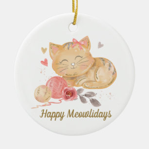 Joli Ornement en Céramique Chat Mewolidays Joyeux