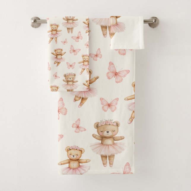 Joli ours ballerine rose et papillons (En situation)