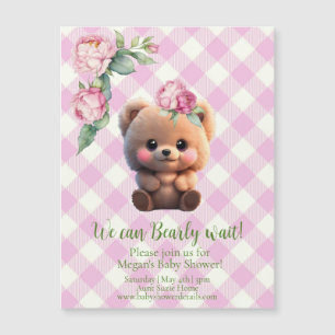 Joli ours en peluche rose en vichy Baby shower fle