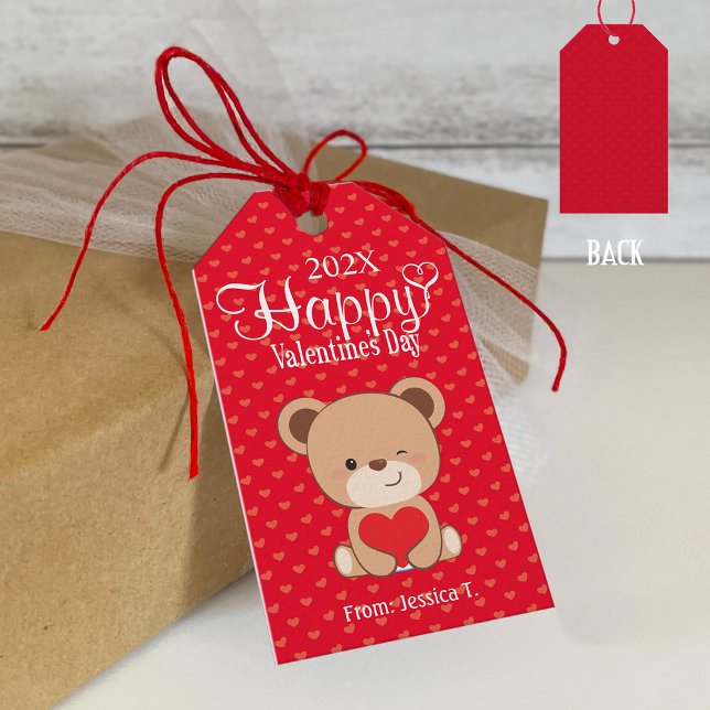 Joli Ours Joyeuse Saint-Valentin Étiquette Cadeau (Créateur téléchargé)